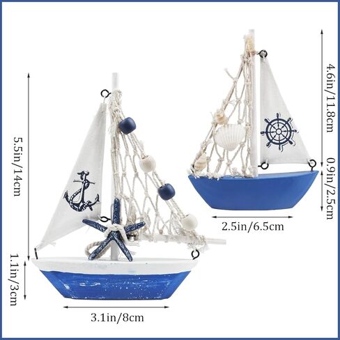 نموذج مركب شراعي صغير الديكور 2 قطعة قارب شراعي خشبي ديكور المنزل مجموعة الديكور البحري قارب شراعي الحلي نماذج المراكب الشراعية لغرفة النوم مكتب الحمام سطح المكتب الديكور (السماء الزرقاء) in Kuwait