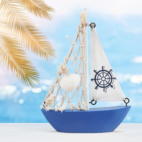 نموذج مركب شراعي صغير الديكور 2 قطعة قارب شراعي خشبي ديكور المنزل مجموعة الديكور البحري قارب شراعي الحلي نماذج المراكب الشراعية لغرفة النوم مكتب الحمام سطح المكتب الديكور (السماء الزرقاء) in Kuwait