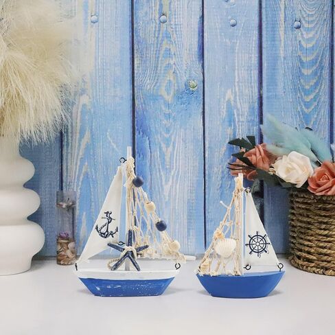 نموذج مركب شراعي صغير الديكور 2 قطعة قارب شراعي خشبي ديكور المنزل مجموعة الديكور البحري قارب شراعي الحلي نماذج المراكب الشراعية لغرفة النوم مكتب الحمام سطح المكتب الديكور (السماء الزرقاء) in Kuwait