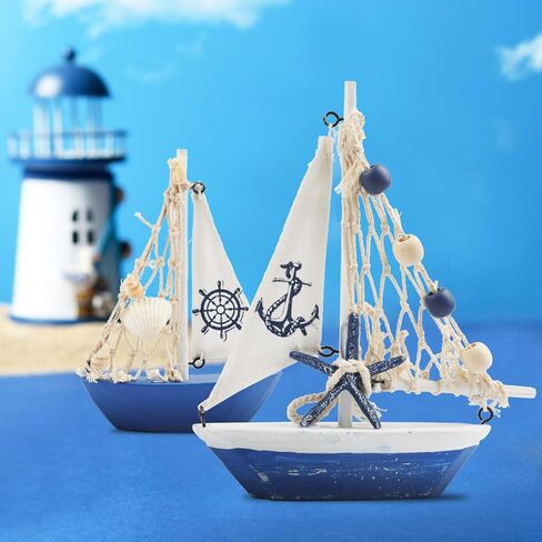 نموذج مركب شراعي صغير الديكور 2 قطعة قارب شراعي خشبي ديكور المنزل مجموعة الديكور البحري قارب شراعي الحلي نماذج المراكب الشراعية لغرفة النوم مكتب الحمام سطح المكتب الديكور (السماء الزرقاء) in Kuwait