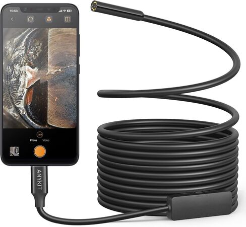 كاميرا المنظار مع الضوء، Anykit 1080P HD Borescope مع 8 مصابيح LED، منظار USB مع كاميرا ثعبان شبه صلبة بطول 16.5 قدم، كاميرا فحص مقاومة للماء IP67 لهواتف iPhone، iPad، OTG Android in Kuwait
