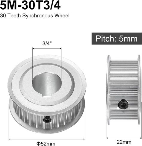 uxcell 5M-30T-3/4B Timing Belt Pulley 3/4" Bore, 30 Teeth Aluminum Alloy Synchronous Wheel with Keyway, Pitch 5mm Tooth for 15mm Width Belt in Saudi Arabia