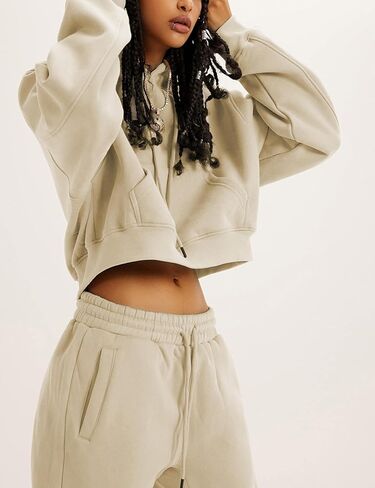 المرأة 2PC المطار تتسابق عارضة هوديي الصوف رياضية البلوز البلوز الركض السراويل جيوب in Kuwait