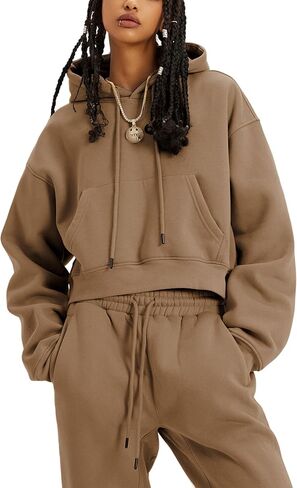 Women's 2pc Airport Outfits Casual Hoodie Fleece Tracksuit Sweatshirt Pullover Jogging Pants Pockets in Saudi Arabia
