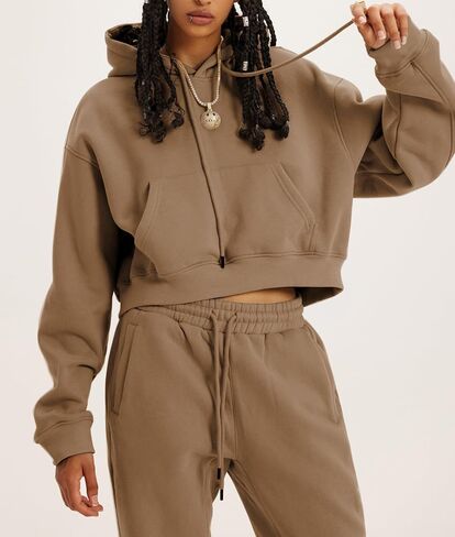 Women's 2pc Airport Outfits Casual Hoodie Fleece Tracksuit Sweatshirt Pullover Jogging Pants Pockets in Saudi Arabia