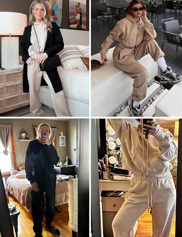 Women's 2pc Airport Outfits Casual Hoodie Fleece Tracksuit Sweatshirt Pullover Jogging Pants Pockets in Saudi Arabia