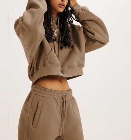 Women's 2pc Airport Outfits Casual Hoodie Fleece Tracksuit Sweatshirt Pullover Jogging Pants Pockets in Saudi Arabia