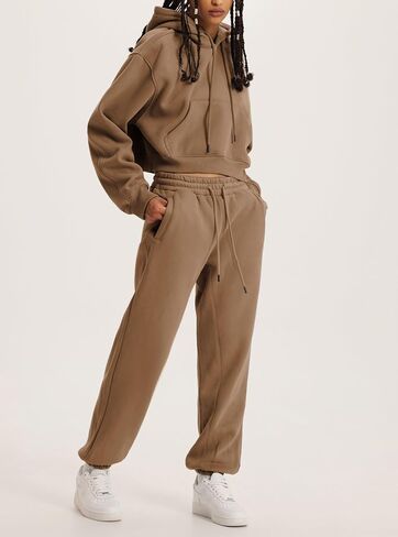 Women's 2pc Airport Outfits Casual Hoodie Fleece Tracksuit Sweatshirt Pullover Jogging Pants Pockets in Saudi Arabia