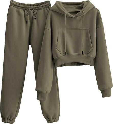 Women's 2pc Airport Outfits Casual Hoodie Fleece Tracksuit Sweatshirt Pullover Jogging Pants Pockets in Saudi Arabia