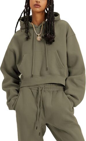 Women's 2pc Airport Outfits Casual Hoodie Fleece Tracksuit Sweatshirt Pullover Jogging Pants Pockets in Saudi Arabia