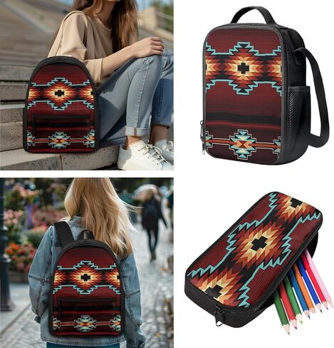SEANATIVE Lightweight Laptop Backpack Set with Aztec Tribal School Bookbag Lunch Bag Pencil Case in Saudi Arabia