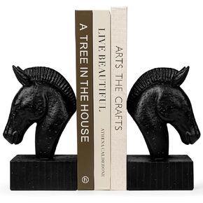 Book Ends for Shelves - Book Ends to Hold Books Heavy Duty, Horse Decorative Bookends for Heavy Books with Anti-Slip Base Book Stopper for Shelves Books Home Office Decor (Black)