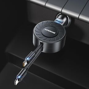 【2 Pack】 Upgraded Retractable Car Charger 3 in 1, Small Fast Charging Car Charger with Retractable Cord iPhone & USB C, Retractable Car Phone Charger for iPhone 15/14/13/12/11 Pro Max, Galaxy, Pixel