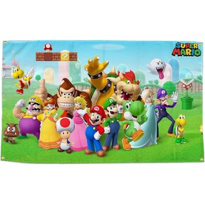 QSEHI Super Bros Flag Boys Birthday Party Backdrop Decor for Mario Baby Funny Theme Banner with Super Nostalgic Classic Game Super Mari Brother Signs Tapestry