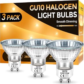 DORESshop GU10 Bulb, Halogen 120V 35W, Dimmable, GU10 Light Bulb for Track&Recessed Lighting, Gu10 Base Bulb, 35W, Warm White,3 Pack
