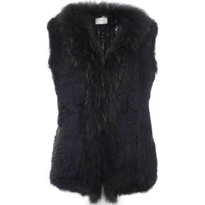 HEIZZI Genuine Rabbit Fur Vest for Women, Ladies Fur Vest with Raccoon Fur Collar, Womens Fur Vest, Soft, Fur Coat