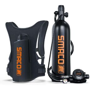 SMACO Mini Scuba Tank 1.9 L Scuba Diving Tank for Shallow Water Diving, Aluminum Scuba Cylinder 25 Mins of Diving Time for Diving Practice/Underwater Operations/Backup Air Source