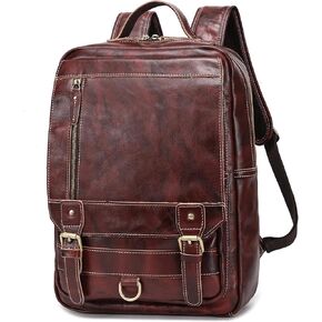 LANNSYNE Vintage Genuine Leather Backpack For Men Fits up to 15" Laptop Travel Hiking Rucksack