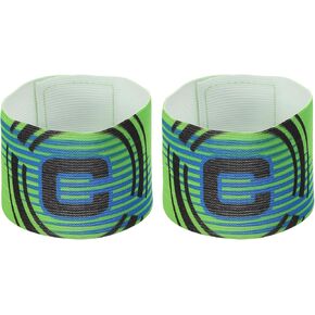 PATIKIL 12.2x2.6 Soccer Captain C Armband, 2 Pack Nylon Unisex Elastic Arm Band Adjustable for Youth Adult Team Training, Green