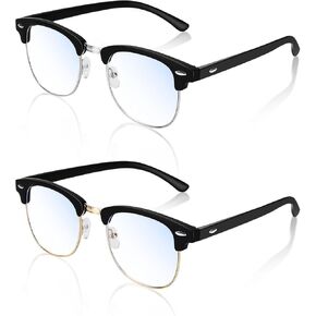 Blue Light Blocking Glasses Men Computer Gaming Glasses Lightweight Al-Mg Metal Anti Eyestrain UV400 Clear Lens Eye Protection 2 Packs