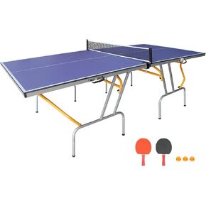 8ft Mid-Size Table Tennis Table Foldable & Portable Ping Pong Table Set for Indoor & Outdoor Games with Net, 2 Table Tennis Paddles and 3 Balls