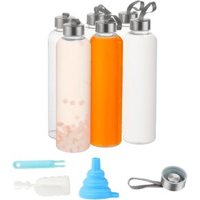 4 Pack Clear Water Bottles Bulk With Stainless Steel Lids 27OZ Reusable and For Travel and Storing Beverages Juice, Smoothies (4)