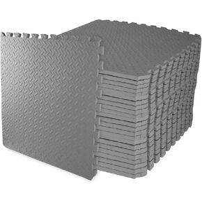 Puzzle Exercise Mat with EVA Foam Interlocking Tiles for MMA, Exercise, Gymnastics and Home Gym Protective Flooring, 3/4" Thick, 96 Square Feet, Gray