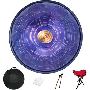 Handpan, 22 inches, 10 notes, 440Hz, D minor, comes with handpan stand, handpan bag, two beaters, and dust cloth.