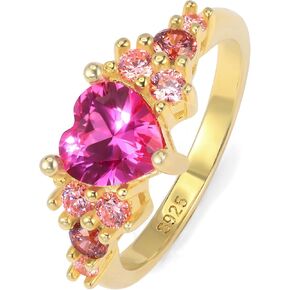 Silver Heart Engagement Rings for Women - Delicate Pink Heart Love Ring for Girls, Promise Love Heart Jewelry Mothers Day Christmas Gifts for Her