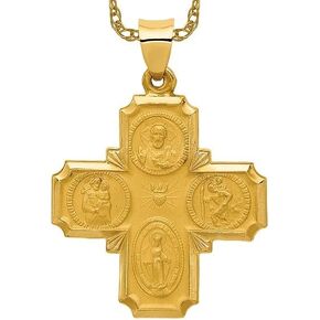 14k Yellow Gold Four Way Medal Necklace Charm Pendant Religious Fine Jewelry For Women Gifts For Her in Kuwait
