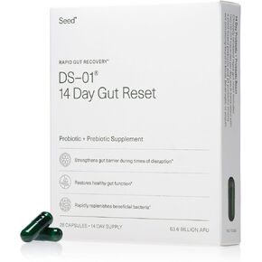 Seed DS-01 14 Day Gut Reset – Prebiotic and Probiotic (28 Capsules) - 53.6 Billion AFU - Digestive Health, Gut Health, and Rapid Gut Recovery - Multi-Strain Probiotics for Women & Men - Shelf-Stable
