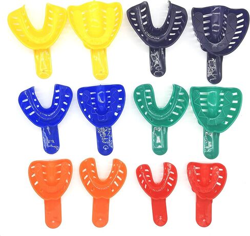 12 قطعة من صواني انطباع الأسنان للبالغين والأطفال، مجموعة صواني انطباعية مثقوبة للاستعمال مرة واحدة، حامل أسنان بلاستيكي لعيادة الأسنان، معدات المختبرات، طلاب طب الأسنان (12 قطعة) in Kuwait