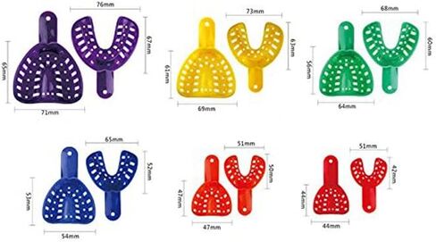 12 قطعة من صواني انطباع الأسنان للبالغين والأطفال، مجموعة صواني انطباعية مثقوبة للاستعمال مرة واحدة، حامل أسنان بلاستيكي لعيادة الأسنان، معدات المختبرات، طلاب طب الأسنان (12 قطعة) in Kuwait