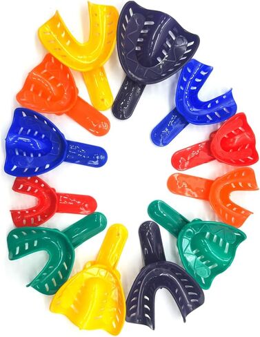 12 قطعة من صواني انطباع الأسنان للبالغين والأطفال، مجموعة صواني انطباعية مثقوبة للاستعمال مرة واحدة، حامل أسنان بلاستيكي لعيادة الأسنان، معدات المختبرات، طلاب طب الأسنان (12 قطعة) in Kuwait