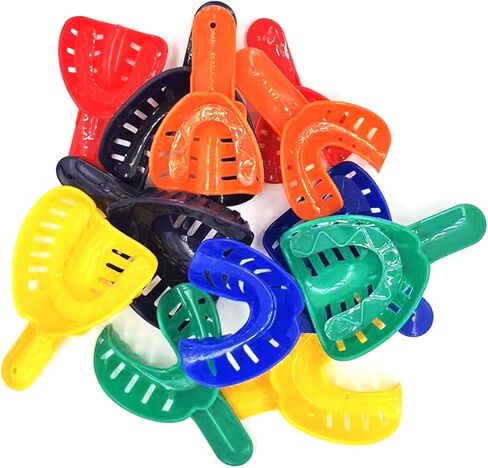 12 قطعة من صواني انطباع الأسنان للبالغين والأطفال، مجموعة صواني انطباعية مثقوبة للاستعمال مرة واحدة، حامل أسنان بلاستيكي لعيادة الأسنان، معدات المختبرات، طلاب طب الأسنان (12 قطعة) in Kuwait