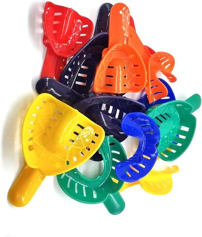 12 قطعة من صواني انطباع الأسنان للبالغين والأطفال، مجموعة صواني انطباعية مثقوبة للاستعمال مرة واحدة، حامل أسنان بلاستيكي لعيادة الأسنان، معدات المختبرات، طلاب طب الأسنان (12 قطعة) in Kuwait