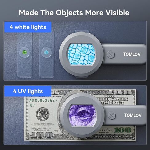 مجهر TOMLOV P10 للأطفال، عدسة مكبرة للجيب 100X مع ضوء للبالغين، عدسة مجوهرات محمولة مع شاشة، مكبر عملة محمول لهواة الجمع، مجهر رقمي LCD مقاس 2 بوصة لـ Trichome in Kuwait