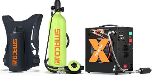 خزان SMACO Mini Scuba Tank سعة 1.9 لتر للغوص في المياه الضحلة، أسطوانة غوص من الألومنيوم 25 دقيقة من وقت الغوص لممارسة الغوص/العمليات تحت الماء/مصدر هواء احتياطي in Saudi Arabia