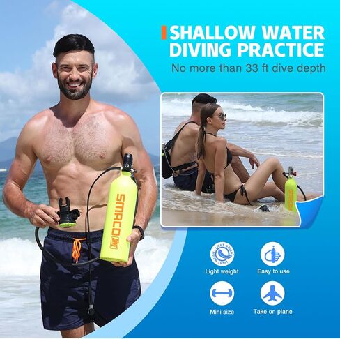 خزان SMACO Mini Scuba Tank سعة 1.9 لتر للغوص في المياه الضحلة، أسطوانة غوص من الألومنيوم 25 دقيقة من وقت الغوص لممارسة الغوص/العمليات تحت الماء/مصدر هواء احتياطي in Saudi Arabia