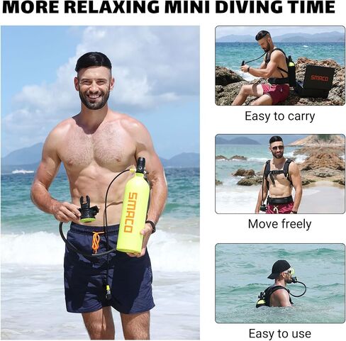 خزان SMACO Mini Scuba Tank سعة 1.9 لتر للغوص في المياه الضحلة، أسطوانة غوص من الألومنيوم 25 دقيقة من وقت الغوص لممارسة الغوص/العمليات تحت الماء/مصدر هواء احتياطي in Saudi Arabia