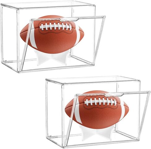 Football Display Case Full Size, NETGOG Acrylic Football Storage Box Display Case with Removable Built-in Stand Clear Football Showcase with Magnetic Door for Football Memorial Sports Gloves (1 Pack) in Saudi Arabia