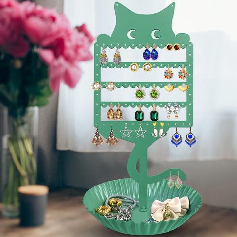 Earring Holder Earring Tree Organizer Metal Stand Hanging Cute Cat Tree Ear Stud Holder Display Table Top Tower Rack with Ring Tray for Girls Women Kids Cat Lovers in Saudi Arabia