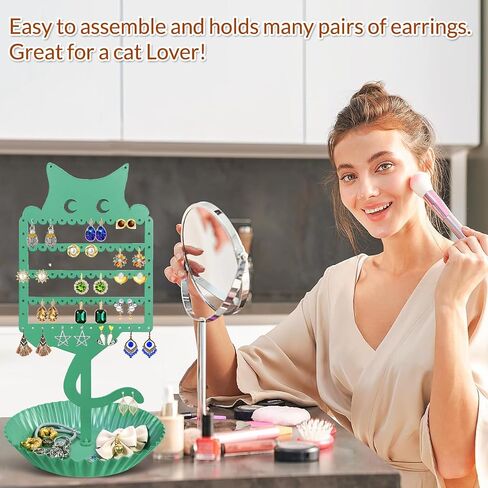 Earring Holder Earring Tree Organizer Metal Stand Hanging Cute Cat Tree Ear Stud Holder Display Table Top Tower Rack with Ring Tray for Girls Women Kids Cat Lovers in Saudi Arabia