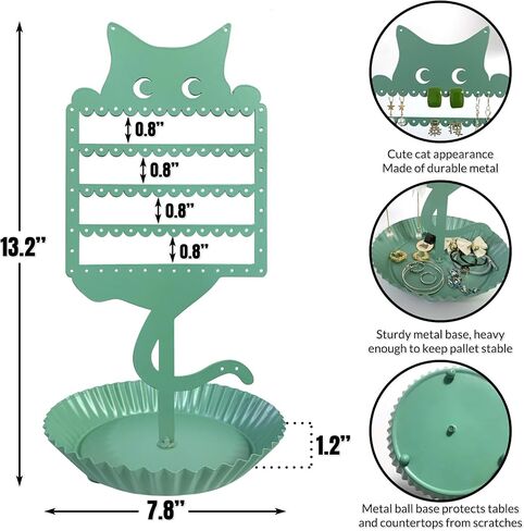 Earring Holder Earring Tree Organizer Metal Stand Hanging Cute Cat Tree Ear Stud Holder Display Table Top Tower Rack with Ring Tray for Girls Women Kids Cat Lovers in Saudi Arabia