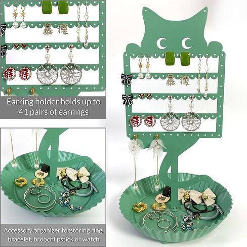 Earring Holder Earring Tree Organizer Metal Stand Hanging Cute Cat Tree Ear Stud Holder Display Table Top Tower Rack with Ring Tray for Girls Women Kids Cat Lovers in Saudi Arabia