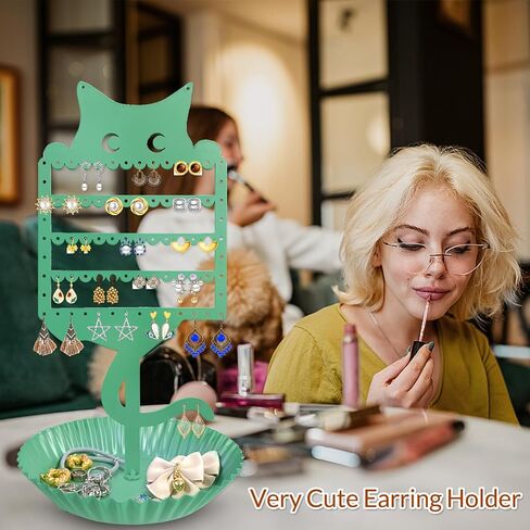 Earring Holder Earring Tree Organizer Metal Stand Hanging Cute Cat Tree Ear Stud Holder Display Table Top Tower Rack with Ring Tray for Girls Women Kids Cat Lovers in Saudi Arabia