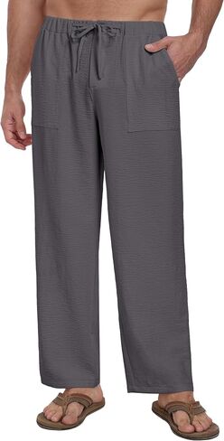 Sailwind Men's Casual Pants Elastic Waist Drawstring Beach Summer Pants Lightweight Trousers Yoga with Pockets in Saudi Arabia