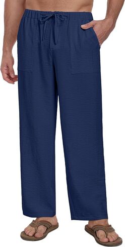 Sailwind Men's Casual Pants Elastic Waist Drawstring Beach Summer Pants Lightweight Trousers Yoga with Pockets in Saudi Arabia