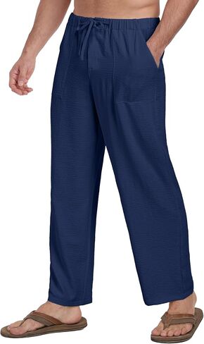 Sailwind Men's Casual Pants Elastic Waist Drawstring Beach Summer Pants Lightweight Trousers Yoga with Pockets in Saudi Arabia