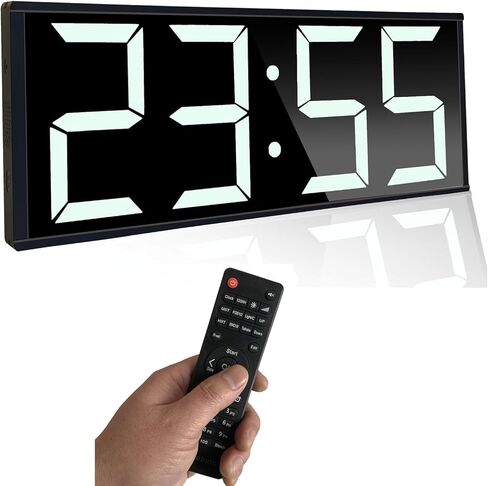 ساعة حائط رقمية ضخمة مقاس 17.3 بوصة، ساعة مؤقت للتمرين في صالة الألعاب الرياضية المنزلية، مع العد التنازلي للثواني/لأعلى، ساعة إيقاف، 8 منبهات، ضوء ليلي بـ 7 ألوان لتاباتا/HIIT/MIIT/EMOM/FGB/الملاكمة (أبيض) in Kuwait